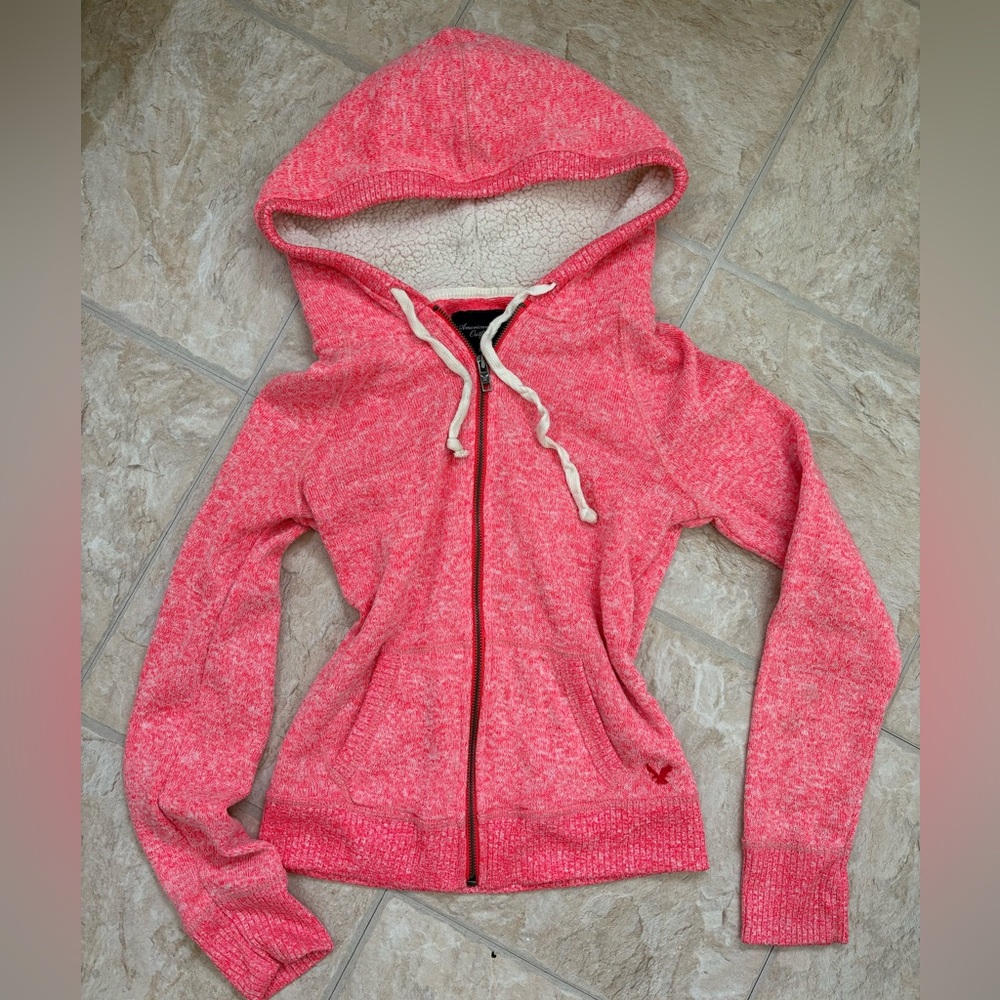 AMERICAN EAGLE! Pink Colour Full Zip w/ Sherpa Hoodie!